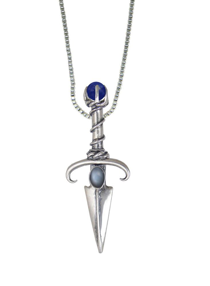 Sterling Silver Black Prince's Knife Dagger Pendant With Grey Moonstone And Sodalite